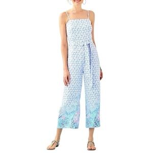 Lilly Pulitzer Blue and White Sandra Sea La Vie Jumpsuit